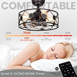 MOBEYU 16.5''Caged Ceiling Fan with Light,Low