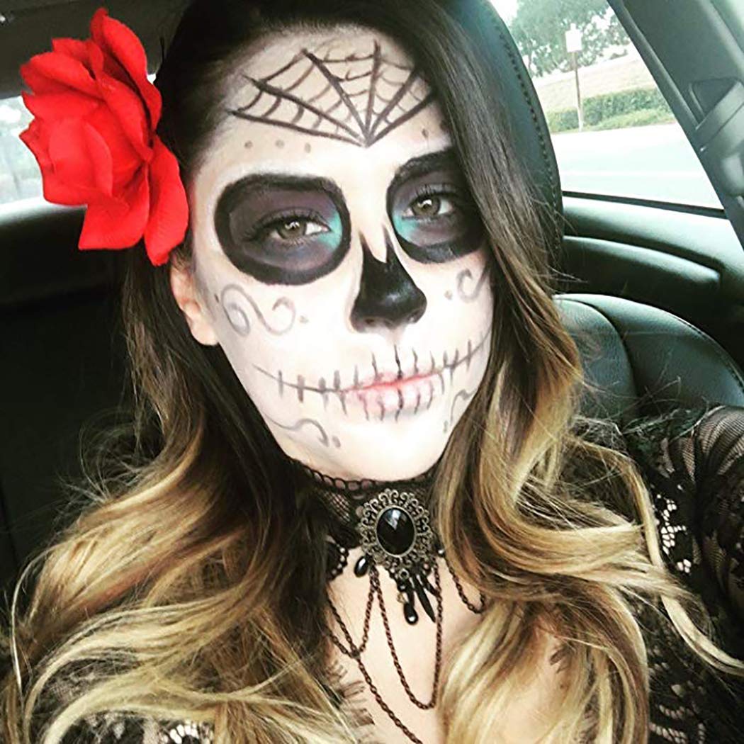 Aniwon Punk Style Halloween Party Black Lace Choker Necklace Fingerless Satin Embroidered Gloves Lace Masquerade Mask Set for Women for Wedding Evening Vampire Costume steampunk Accessories