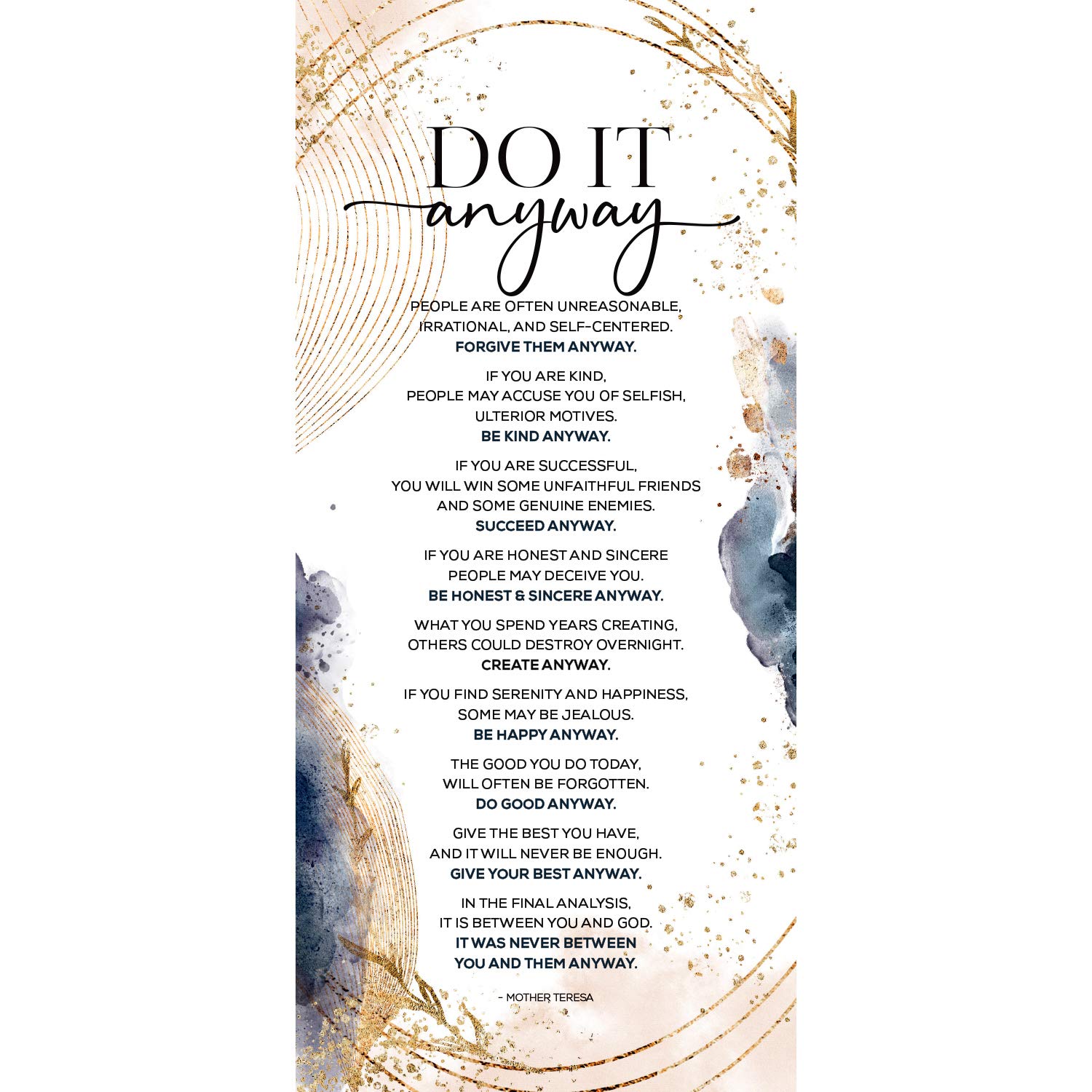 DEXSA Do it Anyway Wood Plaque Inspiring Quote 11.75 in x 15 in - Classy Vertical Frame Wall Hanging Decoration | Be Kind, Be Happy, Do Good | Christian Family Religious Home Decor Saying