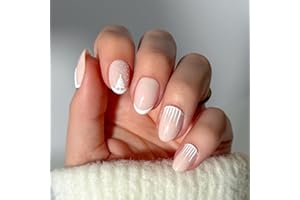 Glamnetic Press On Nails - Winter's Tale | Short Oval Fake Nails with White French Tips and 3D Matte Tree & Snow Designs in a Glossy Finish, Quality Winter Nails | 15 Sizes - 30 Nail Kit with Glue