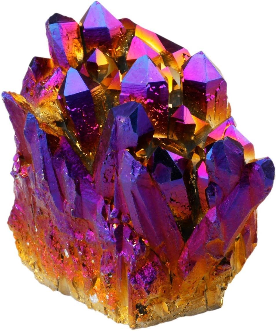 Shanxing 2-3” Violet/Purple Titanium Coated Quartz Crystal Cluster Specimen, Natural Clear Quartz Purple Crystals and Gemstones Colourful Rock Mineral Reiki Healing Decorative Stone Room Party Decor
