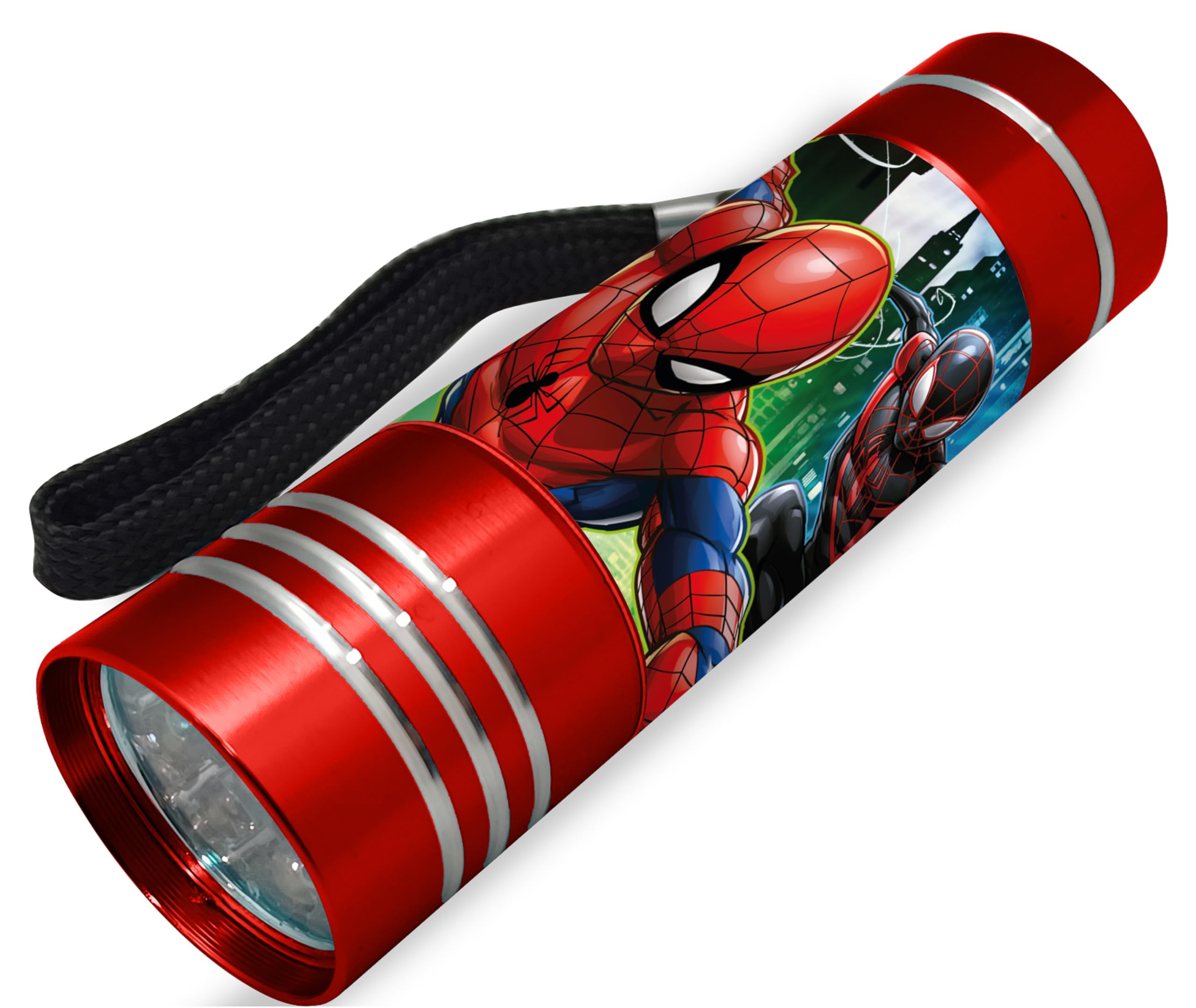Kids Licensed Disney Character Spiderman Aluminium Super Bright 9 LED Pocket Red Torch Flashlight Ideal for Camping, Hiking, Garages, General DIY Use for Boys 3+Y