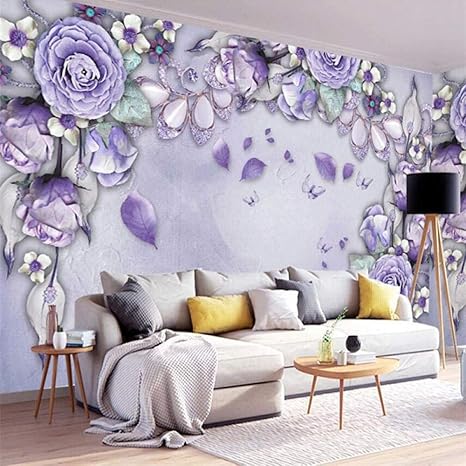 Amazon ヨーロッパの高級壁紙紫の花の宝石テレビの背景壁カスタム大壁画緑papelデparedeホームアートの装飾 280x0cm 壁紙