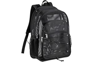 COVAX Heavy Duty Mesh Backpack, See Through College Backpack, Semi-transparent Mesh Bookbag with Bungee and Comfort Padded Straps for Commuting, Swimming, Beach, Outdoor Sports