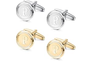 ORAZIO 2 Pairs Cufflinks for Men Stainless Steel Personalized Initial Cufflinks Silver Gold Engraved Cuff Links Alphabet Letter A-Z with Gift Box for Father Husband