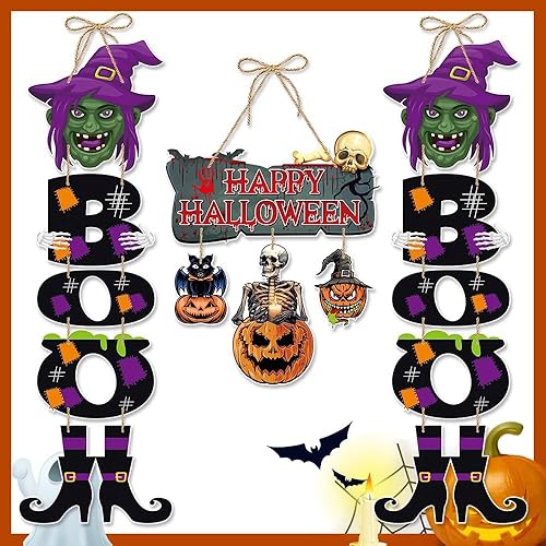 Halloween Door Decorations Halloween Witch Boo Legs Front Door Hanger Scary Pumpkin Hanging Happy Sign Wall Decor for Room Party Indoor Home Decor