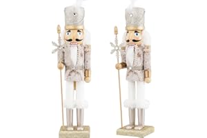 SUNSHINE DECOR Nutcracker Christmas Decor 15-Inch Wooden King with Gold Snowflake Scepter Nutcracker Figure Ornaments for Table Mantel Chrismtas Tree Decorations (1PCS)