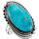 Turquoise Ring Sterling Silver 925 Genuine Gemstones Size 6 to 11