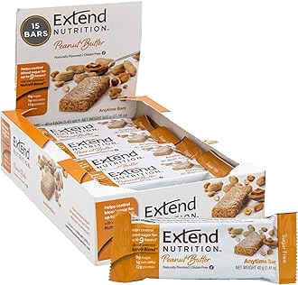 Extend Bar Gluten Free High Fiber Low Net Carb Energy Bars 1.41 Ounce Bars, Peanut Butter, 15 Count