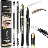 2PCS Microblading Eyebrow Pen with 2 Brushes (02# Brown) | Waterproof 4 Micro-fork Tip Eyebrow Pencils for Women, Ultra-Precise Eye Brow Pencil for Last All-Day Natural Hair-Like Brows