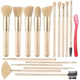 Real Perfection Makeup Brush Set 16 Pcs with 1 Eyebrow Razor Premium Synthetic Foundation Powder Concealers Eyeshadow Blush Makeup Brushes Make up Brushes Kit (Beige)