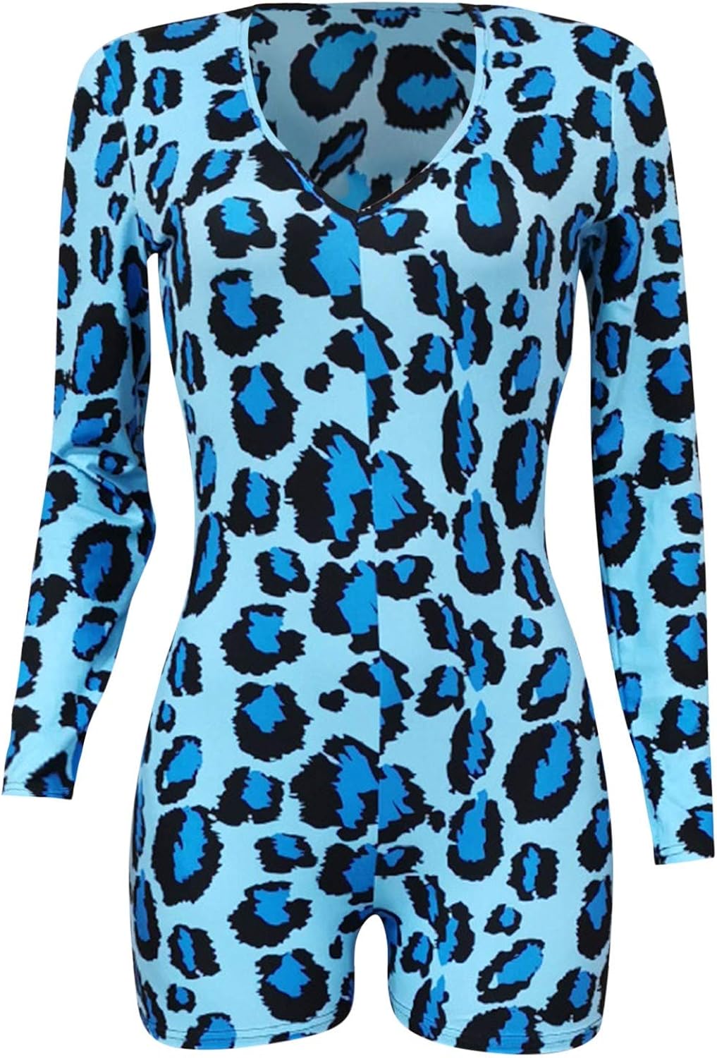 BUKINIE Women Leopard Print Bodysuit, Sexy Tops Long Sleeve V Neck