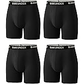 BAMUNDER Men's Bamboo Viscose Underwear Boxer Briefs 4 Pack - Breathable Comfort Fit with 3D U-Shaped Pouch & No Ride-Up Legs
