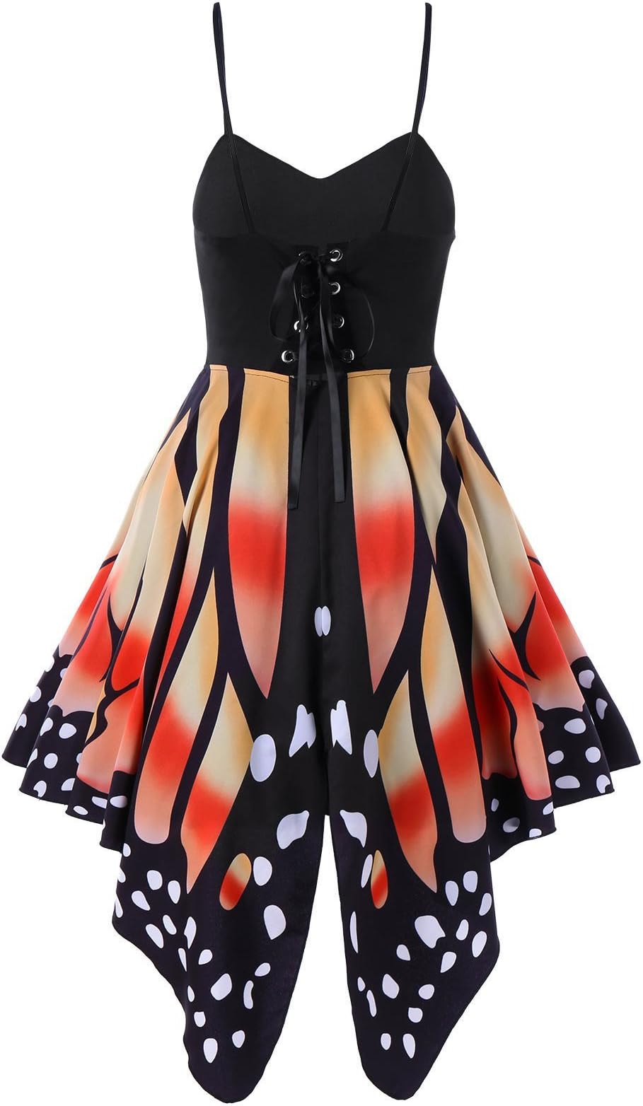 Women's Butterfly Printed Lace up High Waist A Line Irregular Swing Dress