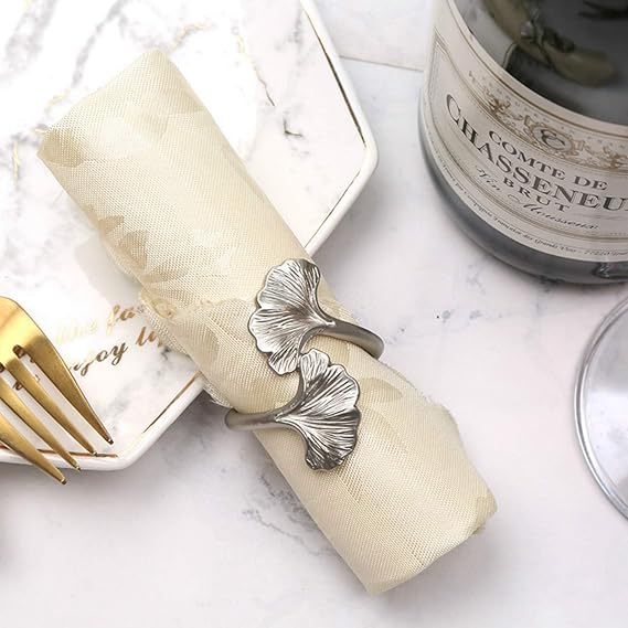 Joyindecor Gingko Leaf Napkin Rings Set of 6 Metal Leaves