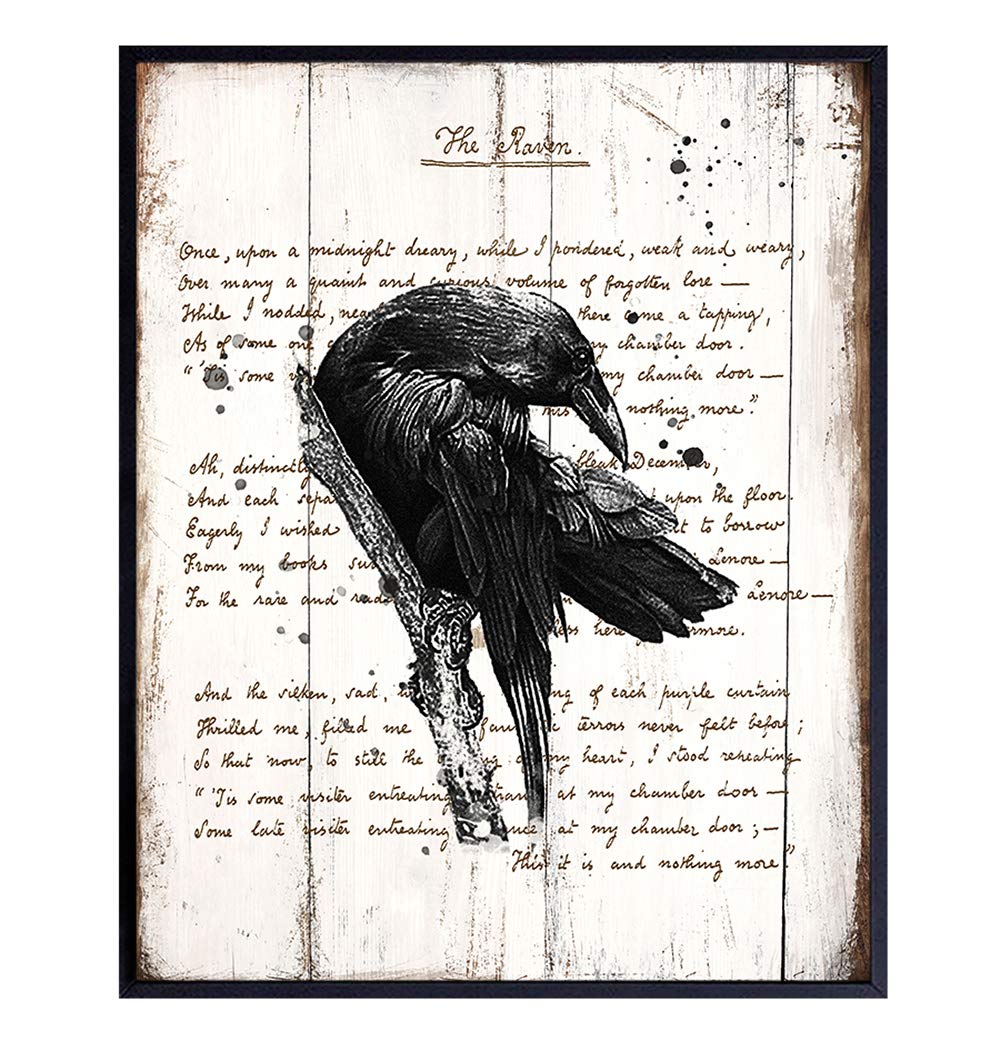 Amazon Com Edgar Allan Poe The Raven 8x10 Wood Sign Replica Photo Shabby Chic Wall Art Home Decor Vintage Rustic Decoration Poster Print For Living Room Bedroom Gift For