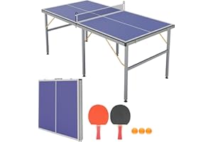 Professional Ping Pong Table 6x3 FT Indoor/Outdoor Portable Table Tennis Table Set with Net, 2 Paddles & 3 Balls, Table Tenni