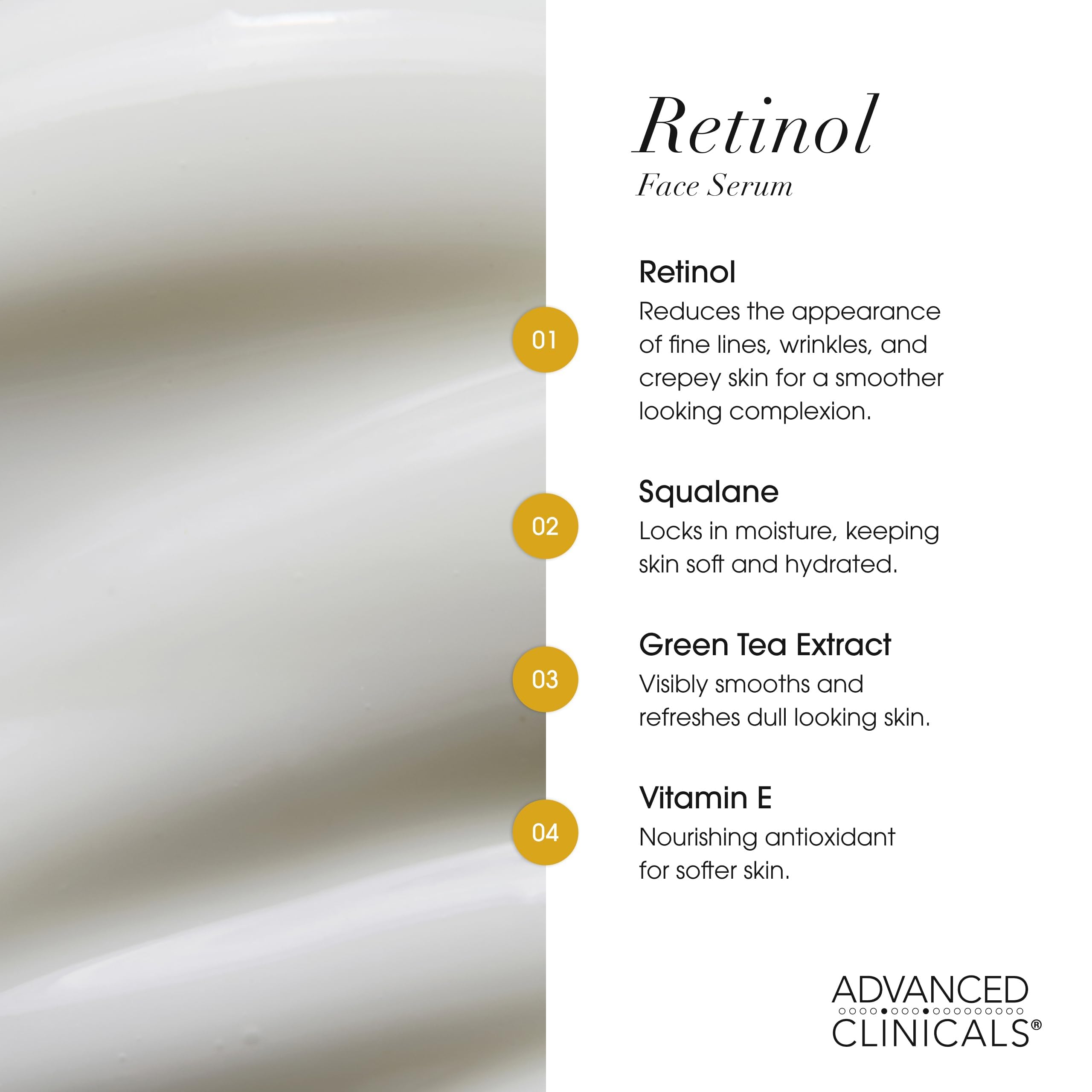 Advanced Clinicals Retinol Serum For Face | Visible Anti Aging Retinol Serum Skin Care Face Moisturizer With Vitamin E Helps Improve Look Of Wrinkles, Fine Lines, & Uneven Skin Tone, 1.75 Fl Oz
