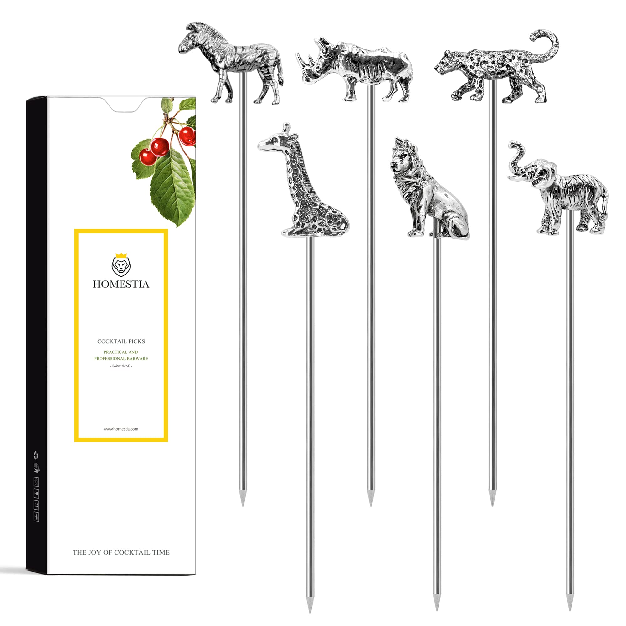 Homestia Metal Cocktail Picks for Drinks, 4.7" Animal Series Cocktail Toothpicks Cocktail Garnish Cocktail Skewers Swords, 6Pcs Fancy Martini Picks Olive Picks, Vintage Cocktail Pins Accessories
