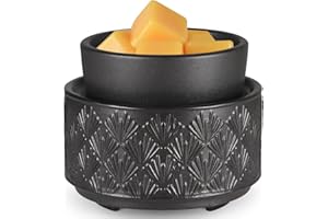 mocosa Ceramic Wax Warmer Wax Melt Warmer for Scented Wax 3-1 Electric Candle Warmer Home Fragrance Wax Burner as Gifts for Mom Grandma Women(Black-Fan Shaped)