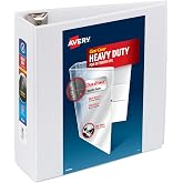 Avery&reg; Heavy-Duty View 3 Ring Binder, 4" Slant Rings, 1 White Binder | For Heavy School, Home and Office Use, DuraHinge Tear-Resistant Spine, DuraEdge Split-Resistant Edges, Clear View Covers
