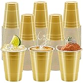 GGOLDMER 100 Pack 16 oz Gold Plastic Cups for Party, Heavy Duty Gold Disposable Cups Graduation Cups Bulk for Halloween Wedding Birthday Festive Celebrations Wine Beer Beverage