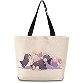 ZhuVantrix Cute Penguin Tote Bag Reusable Grocery Bags Aesthetic Shopping Shoulder Handbag with Interior Zipper Pocket Stylish Cute Penguin Present for Women