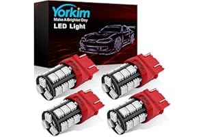 Yorkim 3157 LED Light Bulbs Red Super Bright, 3056 3156 3156A 3057 4057 3157 4157 T25 LED Bulbs for Brake Lights, Backup Reverse Lights, Reverse Tail Lights - Pack of 4
