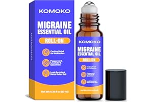 Komoko Migraine Essential Oil Roll-On (0.34 Fl Oz), Soothing Scented Roller for Headache Support, Natural Aromatherapy Essential Oil Roll-On with Coconut, Peppermint, Rosemary & Lavender Oils