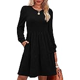 OFEEFAN Womens Long Sleeve Fall Dresses with Pockets Crew Neck Babydoll Casual Winter Dress 2025