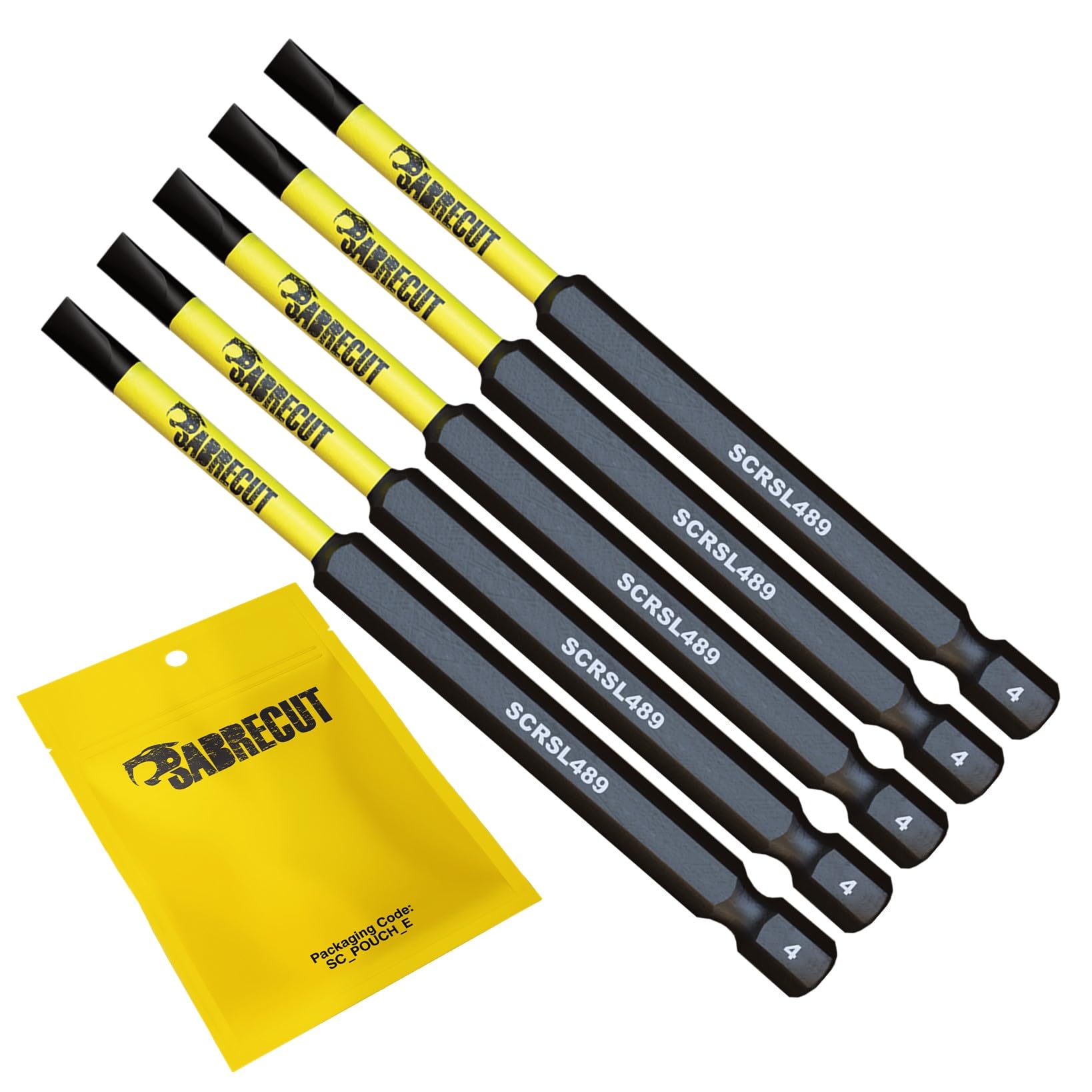 5 x SabreCut SCRSL489_5 89mm SL4 Slotted Magnetic Impact Screwdriver Driver Bits Set Single Ended Heavy Duty