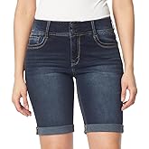 WallFlower Shorts for Women Luscious Curvy 9-Inch Bermuda Denim Mid-Rise Short- Betsy, 16 Plus