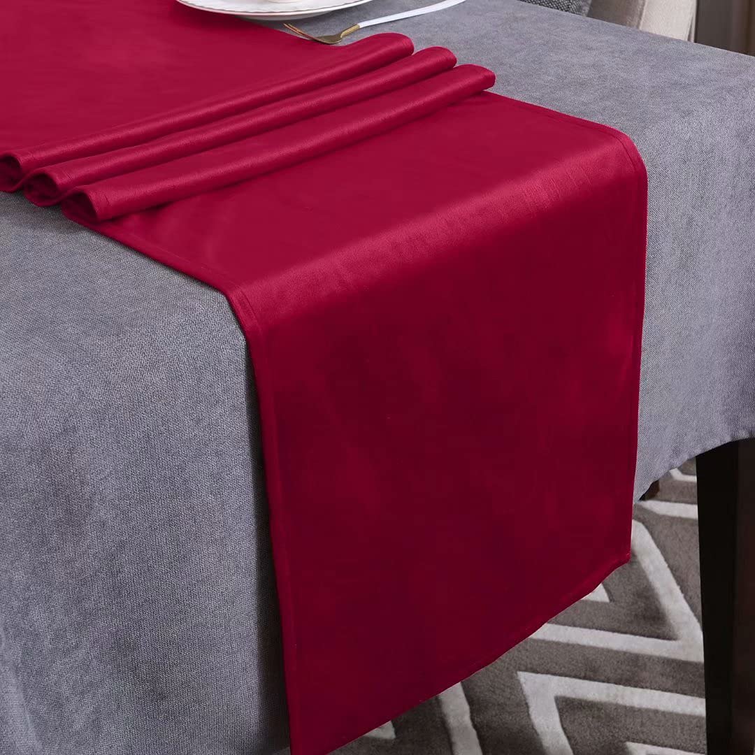 WAITER TREE Table Runner for Dining Table 35x240 cm, Washable Velvet Dresser Scarf Luxury Rustic Farmhouse Table Runners for Home Dining Coffee Table - Red
