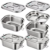 Romooa 2 Pieces Metal Bento Box for Adults Metal Lunch Box Stainless Steel Bento Containers Leakproof Dual Tiers Lunch Container With Airtight Valve Handle Dishwasher Safe(Medium)