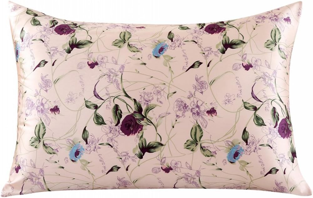 ZIMASILK 100% Natural Silk Pillowcase for Hair and Skin Health, Both Side Silk,Floral Print, 1pc (Queen 20''x30''', pattern8)