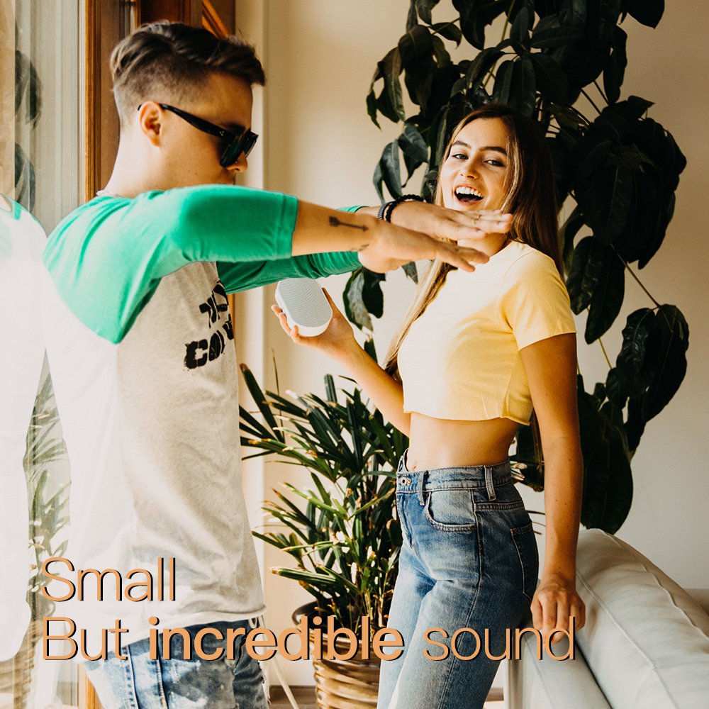 Wireless Speakers, GGMM WiFi Bluetooth Speakers with Alexa Built-in, Press-Activated App Talking Voice Control, Palm Size Indoor AirPlay Spotify Multi Room Smart Speaker 10W, E2 White