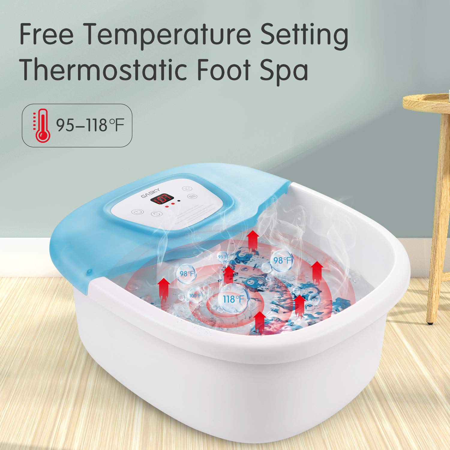 Foot Spa Foot Bath Massager with Heat, Vibration, Bubbles and Pedicure Grinding Stone for Exfoliating, 16 Masssage Rollers for Shiatsu Massage, LED Temp Control for Soothe Relax Tired Feet Home Use: Beauty