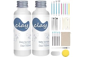 1DFAUL 30Pcs Air Dry Clay Varnish with Sculpting Tools Kit, 2 x 100ml Gloss Matte Clay Glaze for High Luster Scratch Resistan