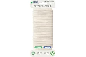 LITO LINEN AND TOWEL Organic Butcher’s Twine 100 Feet for Cooking & Trussing Meat– 1.2mm Heavy Duty Natural Cotton Kitchen String, Food-Safe & Oven-Safe for Turkey, Baking, BBQ & Crafts
