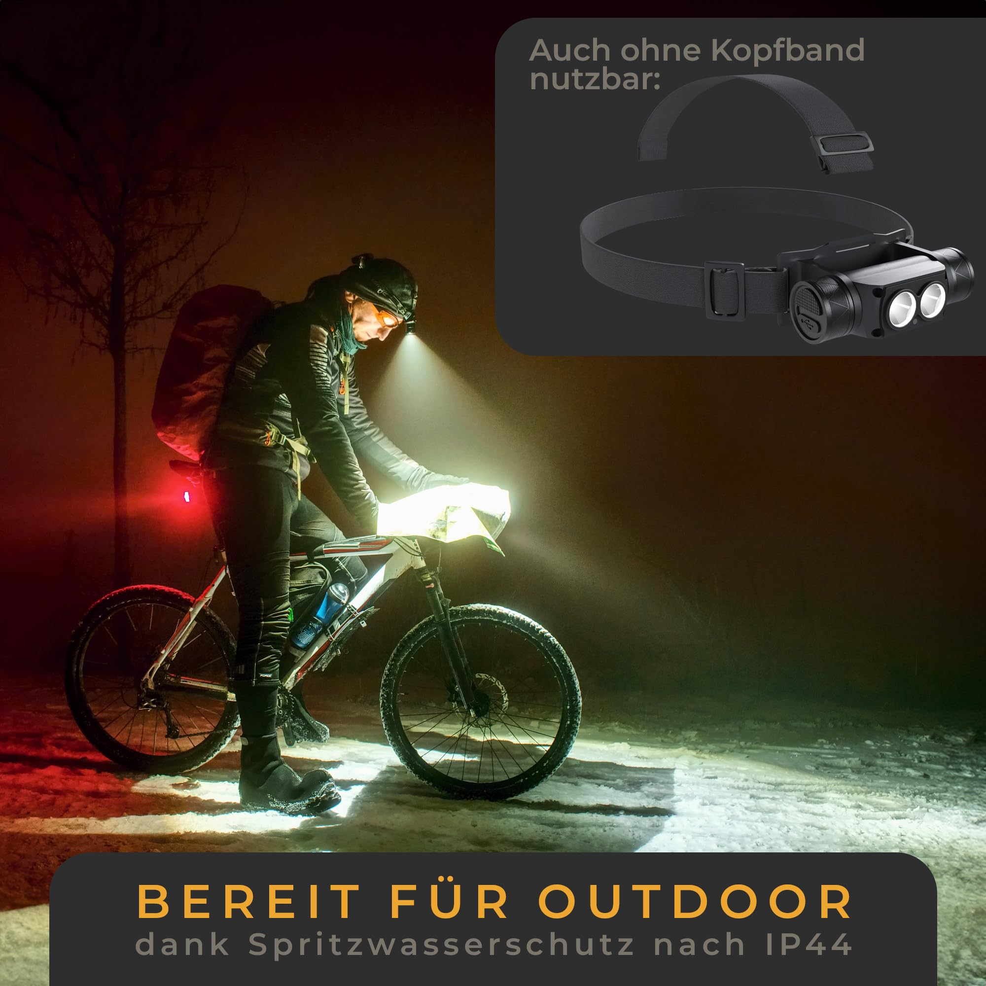 LICHTMEISTER® Stirnlampe (1000 Lumen, 3600 mAh Akku) - Stirnlampe LED wiederaufladbar - extrem helle Kopflampe - Stirnlampe LED 4
