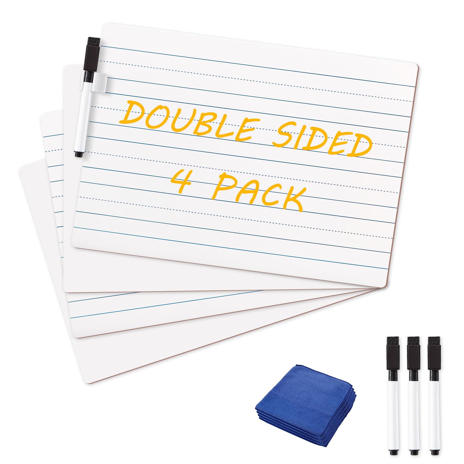 MAKELLO Double-Sided Small Whiteboard a4 Dry Erase Board, 4 Pack Mini White Board Set with 4 Pens, Plain and Line