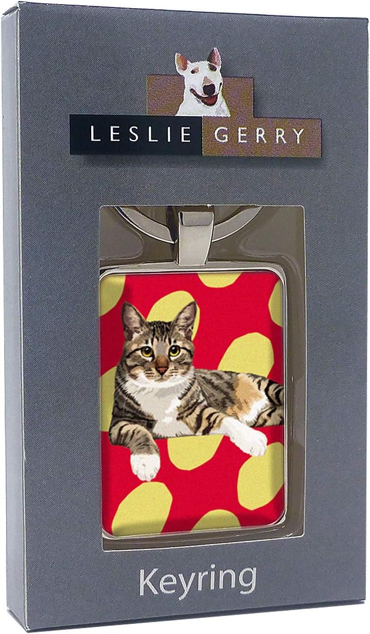 Tabby Cat Keyring Keychain Gift by Leslie Gerry, Multicolour - Image 3
