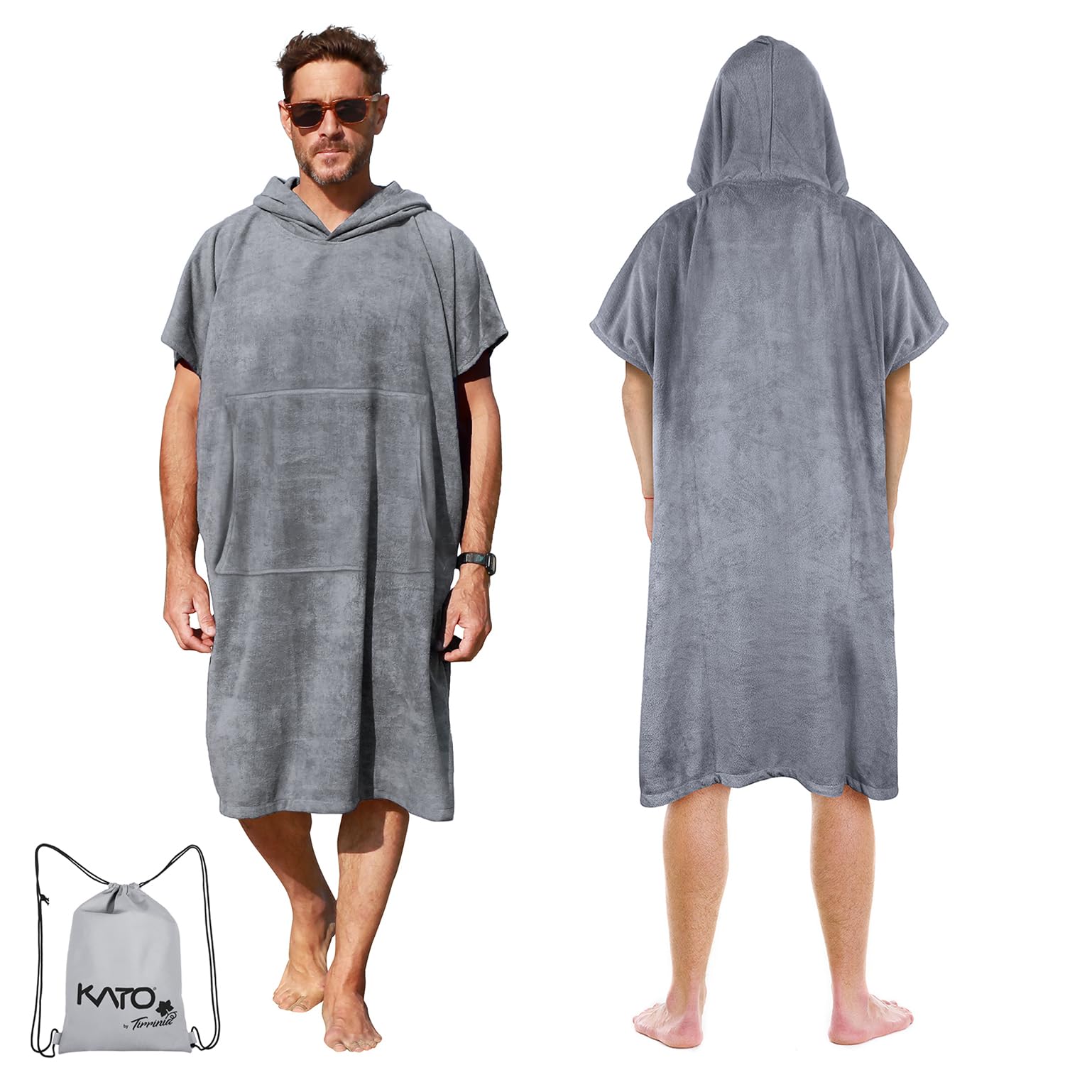 Kato Tirrinia Changing Robe Hooded With Pockets,Oversized Windproof Towel Poncho for Beach Surfing Outdoor Sports,Swimming Wetsuit Changing Bath Robe,One Size Fit Adults,Women,Men,Gery — image 1