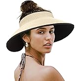 Straw Sun Visor Hat for Women Wide Brim Summer Beach Sun Hat Roll Up Packable Visor Cap