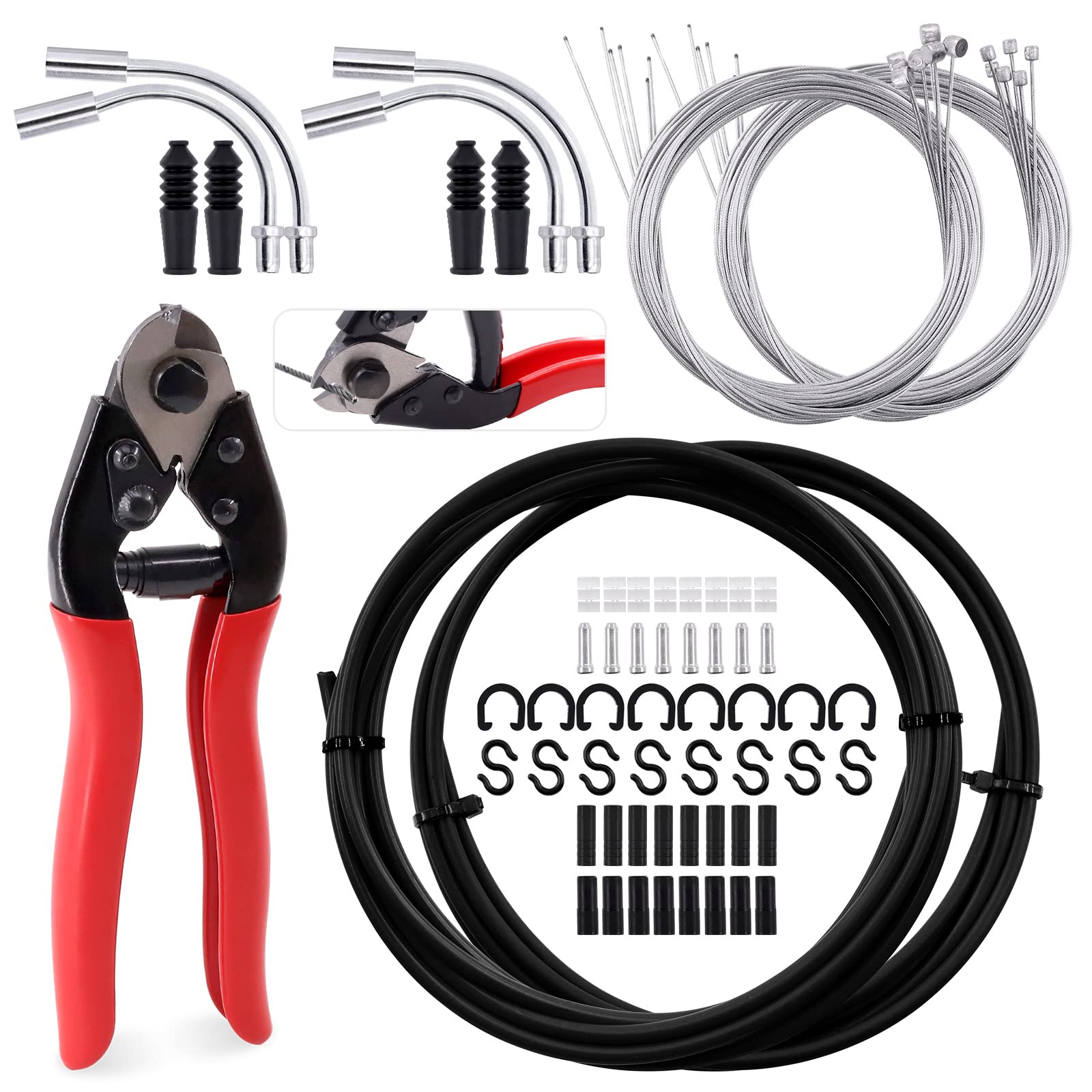 Glarks 73Pcs Bike Brake Kit - Including Brake Line, Noodle, Shifter Cable Housing & Cutter for Road & Mountain Bicycle
