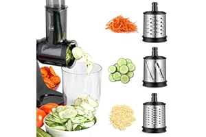 Jocuu ZM1503 Juicer Slicer Shredder Attachment - 3 Interchangeable Blades, 360° Rotating Drum, Easy Clean, for Cheese, Fruits & Vegetables - Compatible with Jocuu Juicers, Juicer Parts & Accessories
