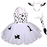 IBTOM CASTLE Prinecss Jungle Animal Costume for Girls Giraffe Cows Tutu Birthday Halloween Dress Up Outfits w/Headband Tails