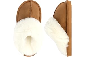 GIWONET Kids Slippers Girls Boys Faux Fur House Slippers Fuzzy Indoor Shoes Warm Memory Foam Soft Plush Bedroom Slides