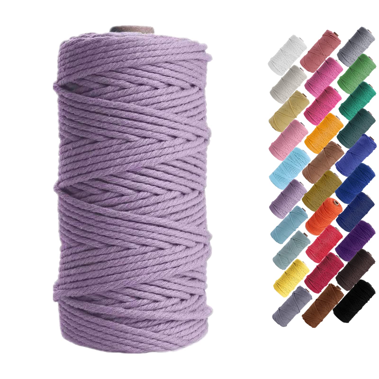 Binwat 3mm x 100m Natural Cotton Cord Yarn Macrame Rope Cord for Wall Hangings, Plant Hangers, DIY Crafts, Home Decorations, Gift Wrapping (Light Purple)