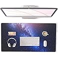 QIYI Large Desk Pad, Milky Way Mouse Pad Desktop Decor, Waterproof PU Leather Desk Cover Protector, Desk Accessories for Office Home Work Writing Gaming 31.5" x 15.7" - Blue Galaxy